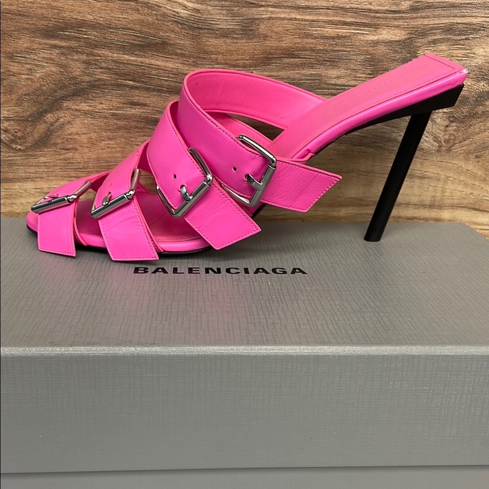 Balenciaga Pink Heeled Mules with Lattice Straps